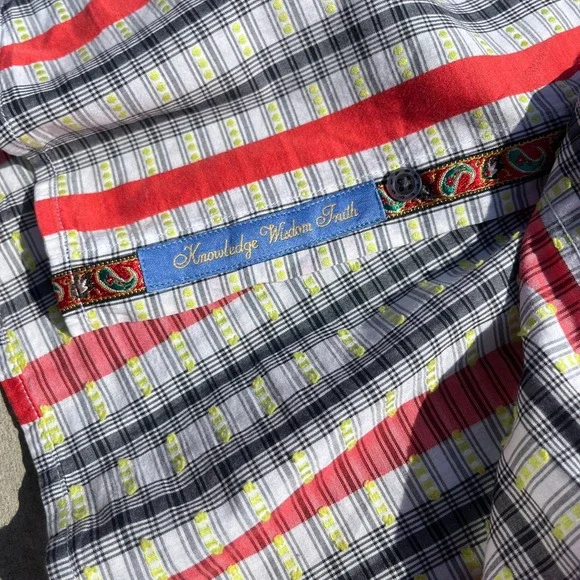 Robert Graham Shirt Orange Stripe & Plaid Mens 3XL Flip Cuff Collar Button Up